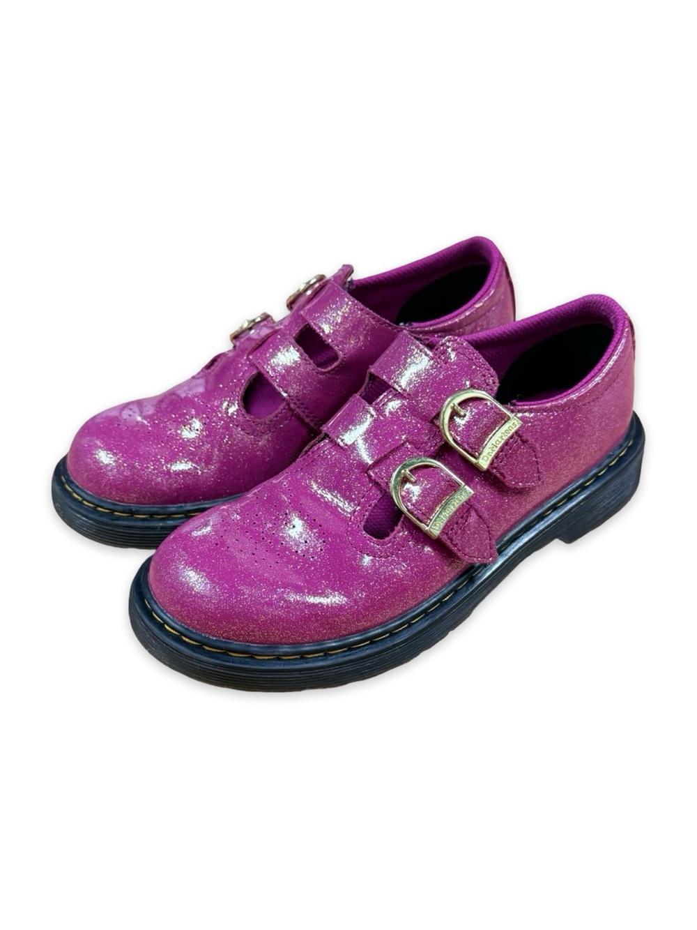 Dr. Martens Girl’s Fuchsia/Silver/Gold Glitter Mary Jane’s 8065 J Size 3
